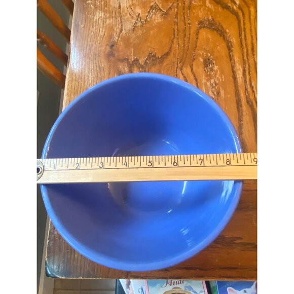 Vintage Blue Ceramic Mixing Bowl Ribbed Design 5" Tall 8.5" Diameter Kitchenware - Picture 5 of 8